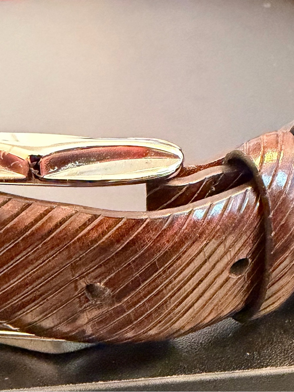 Johnston & Murphy Brown Textured Leather Belt with Silver Buckle
